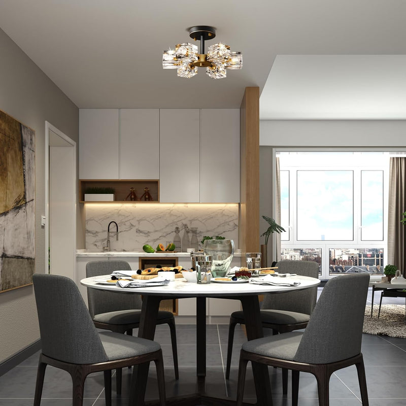 Modern 4-Light Crystal Ceiling Light Semi Flush Mount