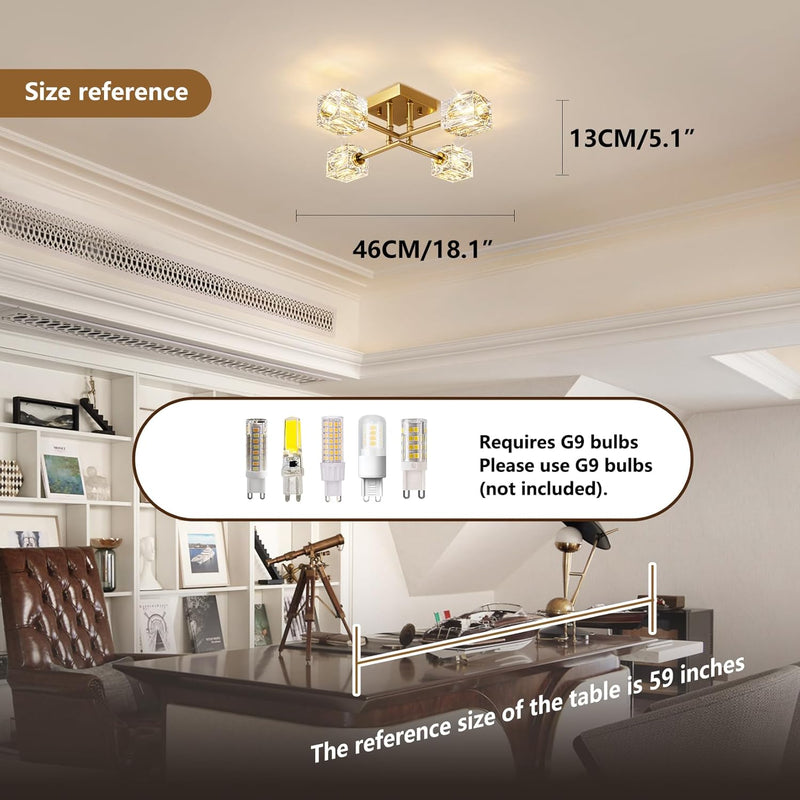 Modern 4-Light Crystal Ceiling Light Semi Flush Mount