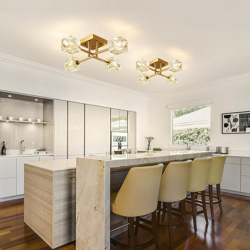 Modern 4-Light Crystal Ceiling Light Semi Flush Mount