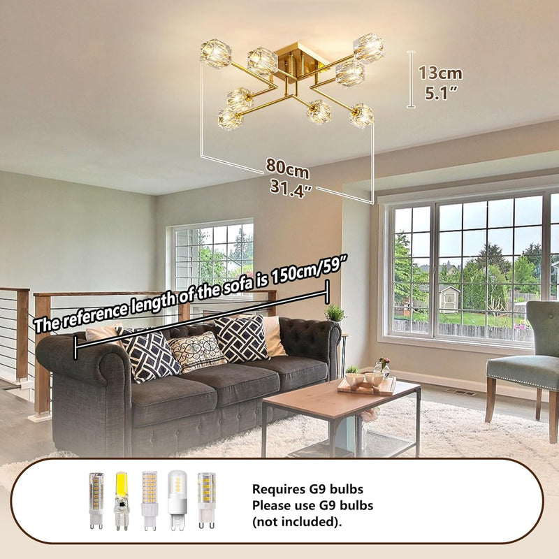 Modern 4-Light Crystal Ceiling Light Semi Flush Mount