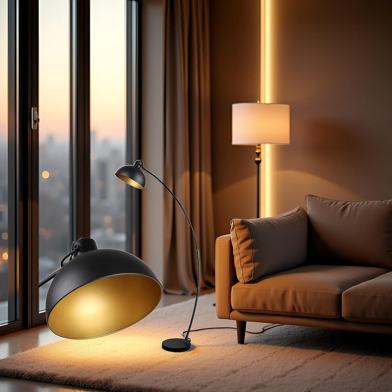 Modern Antique Brass Floor Lamp with Adjustable Lampshade