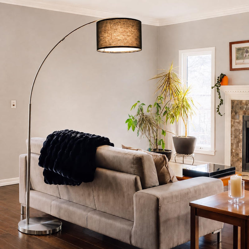 Arc Floor Lamp Rattan with Reach Adjustable