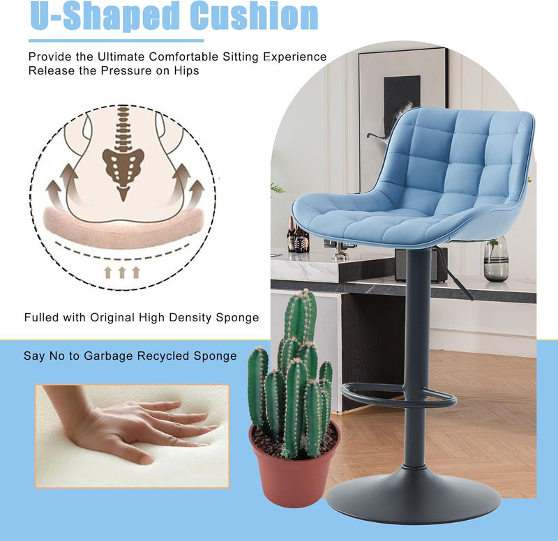 Modern Bar Stools PU Leather Height Adjustable Swivel (Set of 2)