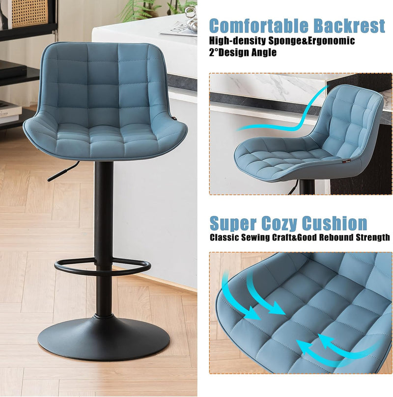 Modern Bar Stools PU Leather Height Adjustable Swivel (Set of 2)