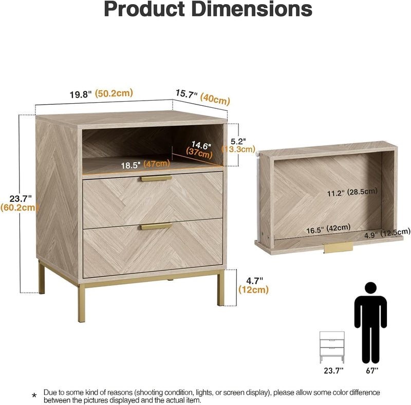 Herringbone 3 Drawer Bedside Table Wooden Cabinet