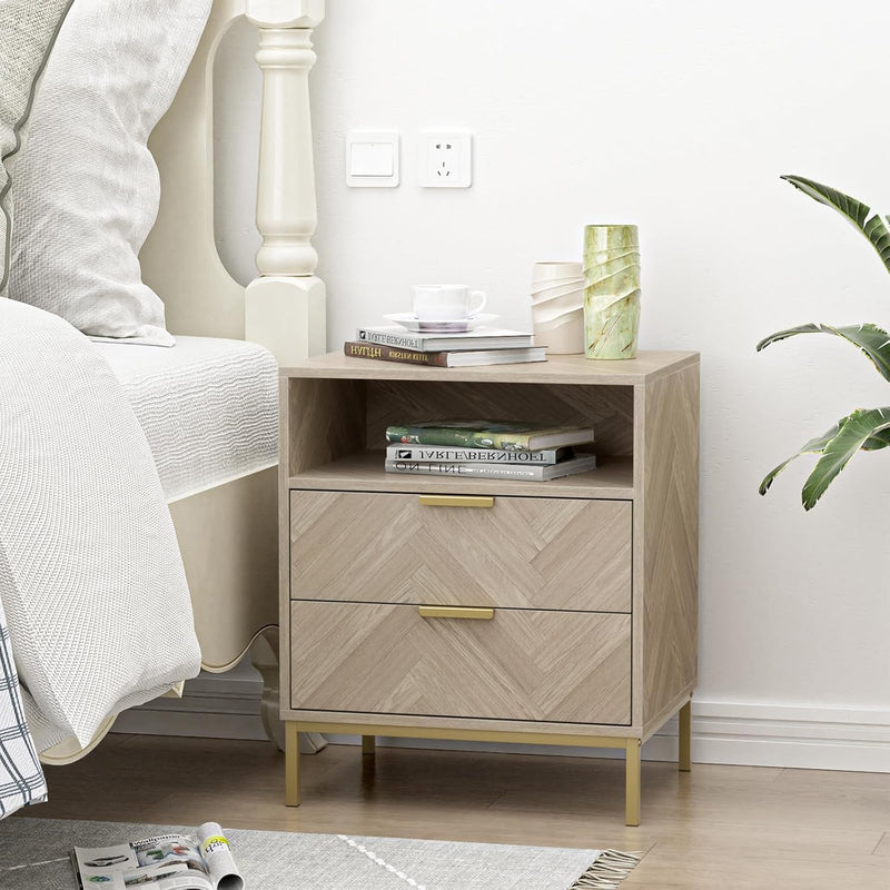 Modern Bedside Tabls with Drawers Wood Bed Side