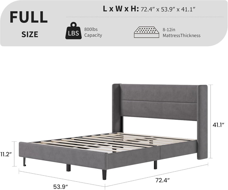 Bed Frame with Adjustable Headboard Velvet Upholstered Platform
