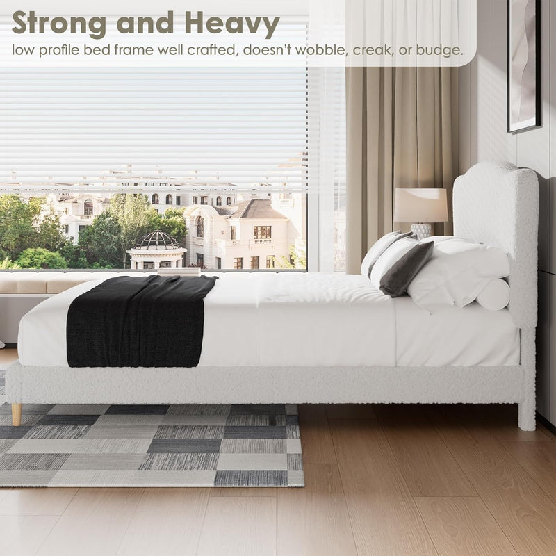 Bed Frame with Adjustable Headboard Velvet Upholstered Platform