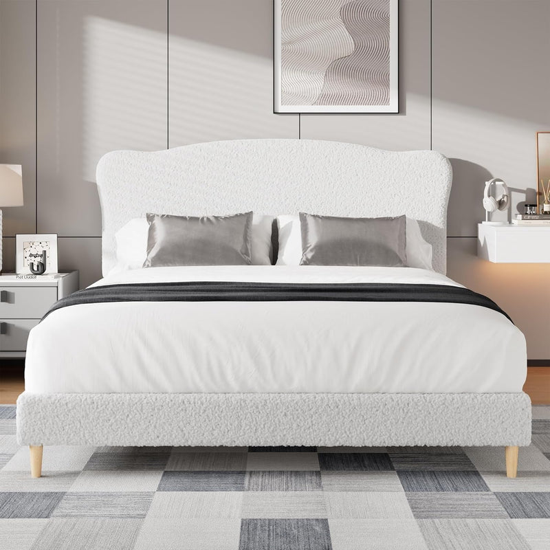 Bed Frame with Adjustable Headboard Velvet Upholstered Platform