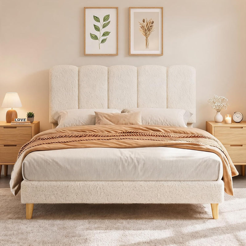 Bed Frame with Adjustable Headboard Velvet Upholstered Platform
