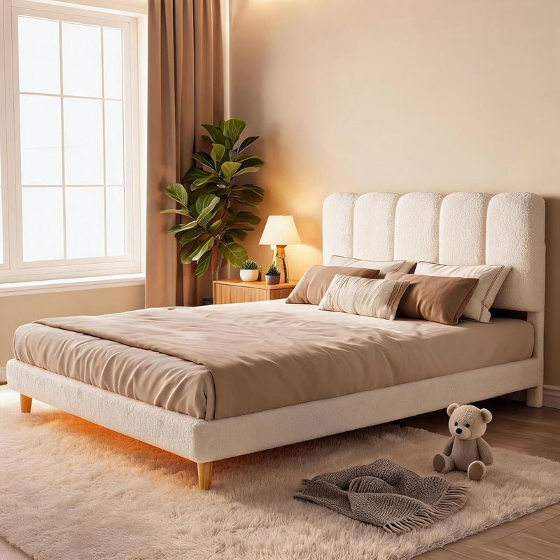 Bed Frame with Adjustable Headboard Velvet Upholstered Platform