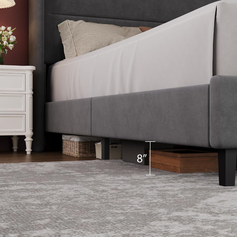 Bed Frame with Adjustable Headboard Velvet Upholstered Platform