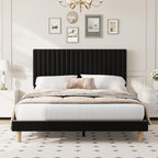 Bed Frame with Adjustable Headboard Velvet Upholstered Platform