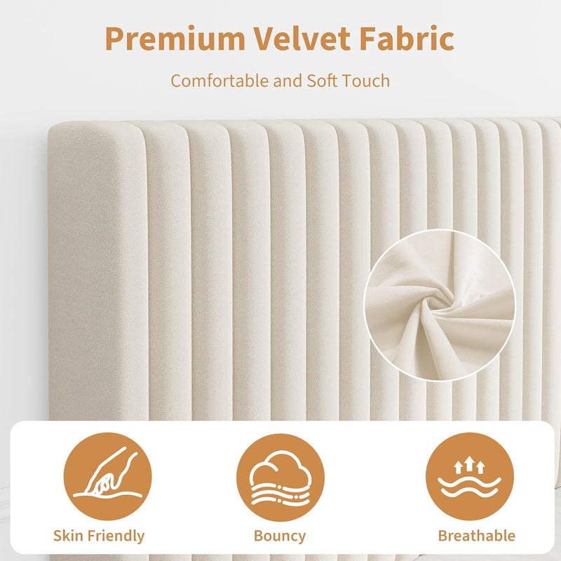 Bed Frame with Adjustable Headboard Velvet Upholstered Platform