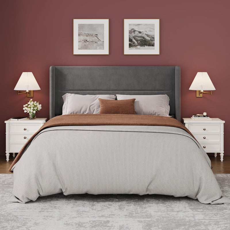 Bed Frame with Adjustable Headboard Velvet Upholstered Platform
