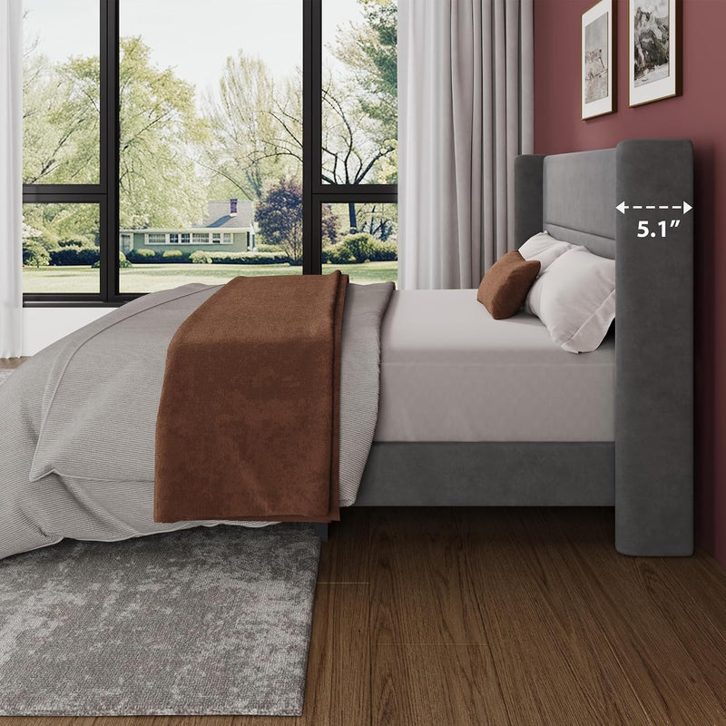 Bed Frame with Adjustable Headboard Velvet Upholstered Platform
