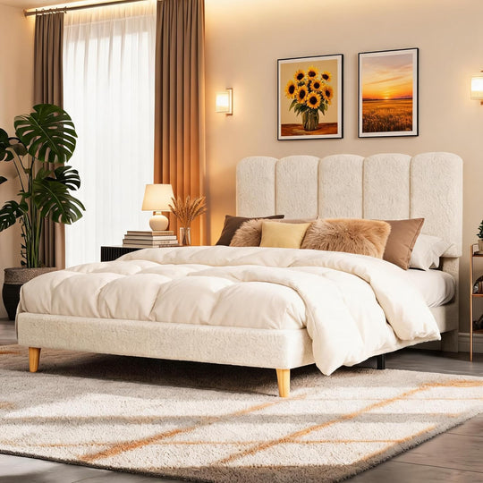 Bed Frame with Adjustable Headboard Velvet Upholstered Platform