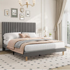Bed Frame with Adjustable Headboard Velvet Upholstered Platform