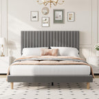 Bed Frame with Adjustable Headboard Velvet Upholstered Platform