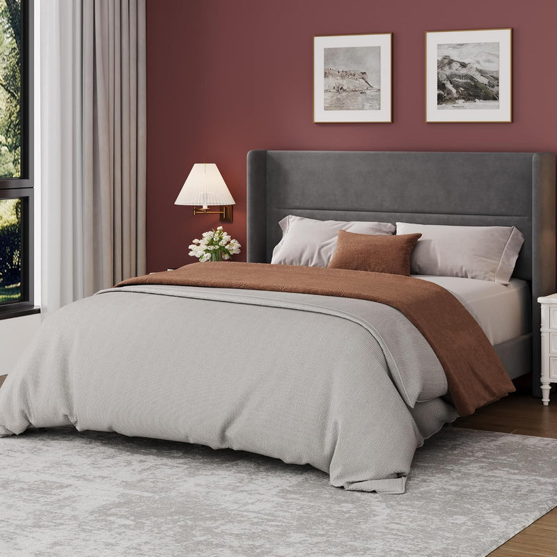 Bed Frame with Adjustable Headboard Velvet Upholstered Platform