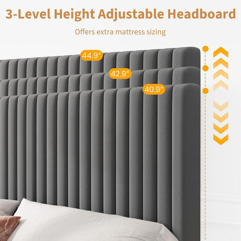 Bed Frame with Adjustable Headboard Velvet Upholstered Platform