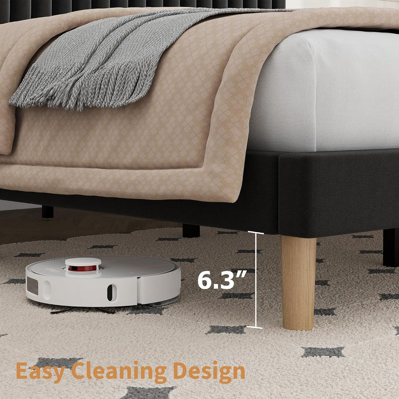 Bed Frame with Adjustable Headboard Velvet Upholstered Platform