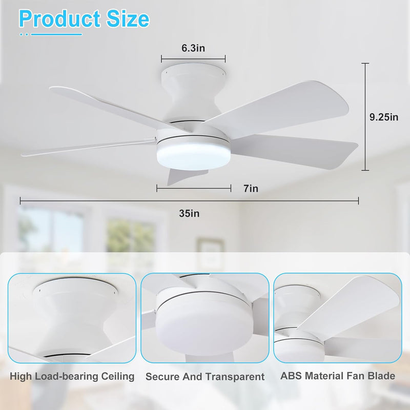 Modern Ceiling Fan with Light: 35-Inch Small Fans