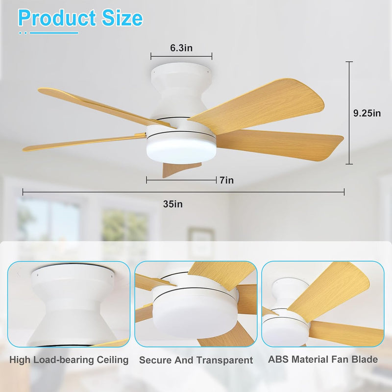 Modern Ceiling Fan with Light: 35-Inch Small Fans