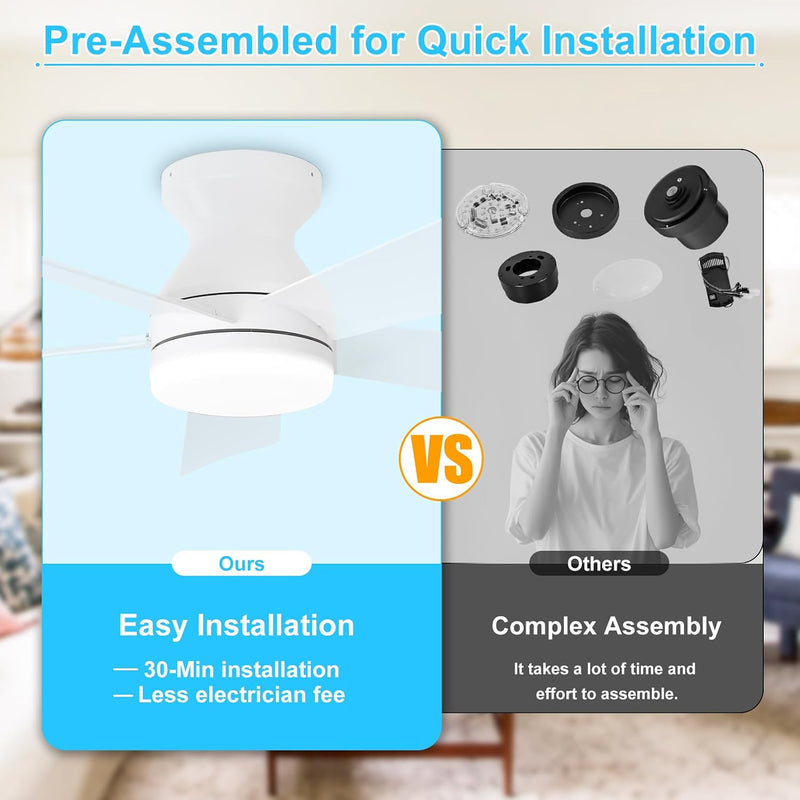 Modern Ceiling Fan with Light: 35-Inch Small Fans