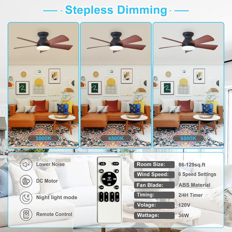 Modern Ceiling Fan with Light: 35-Inch Small Fans