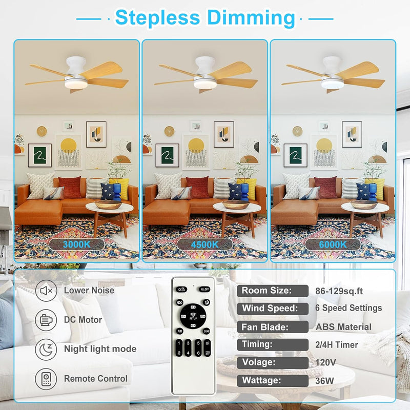 Modern Ceiling Fan with Light: 35-Inch Small Fans