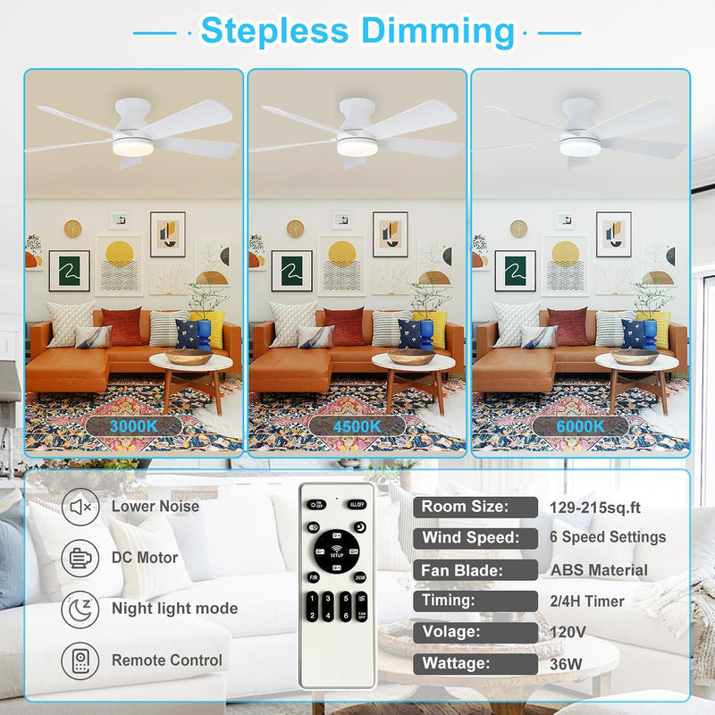 Modern Ceiling Fan with Light: 35-Inch Small Fans