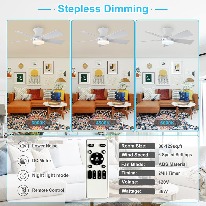 Modern Ceiling Fan with Light: 35-Inch Small Fans