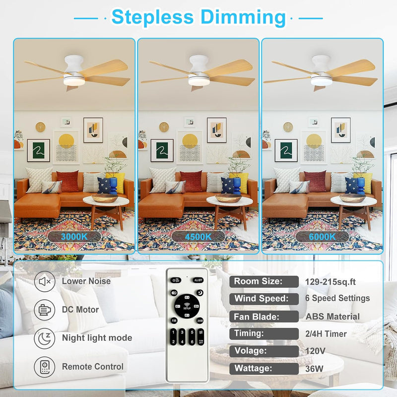 Modern Ceiling Fan with Light: 35-Inch Small Fans