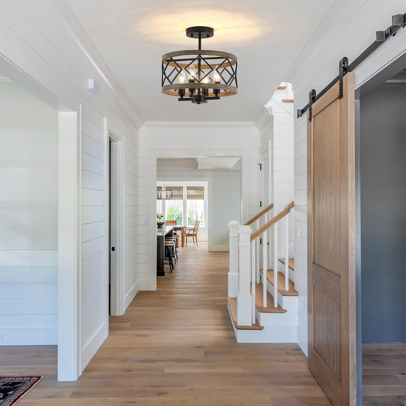 Modern Ceiling Light 4-Light Semi Flush Drum Shade