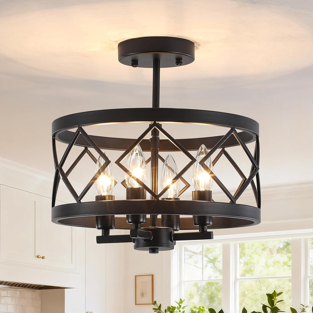 Modern Ceiling Light 4-Light Semi Flush Drum Shade