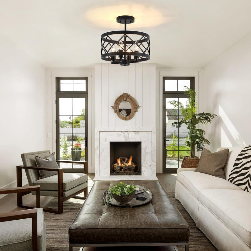 Modern Ceiling Light 4-Light Semi Flush Drum Shade