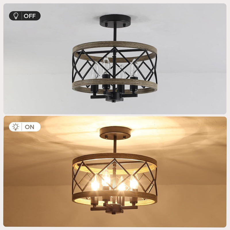 Modern Ceiling Light 4-Light Semi Flush Drum Shade