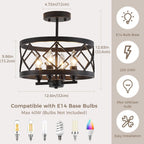 Modern Ceiling Light 4-Light Semi Flush Drum Shade