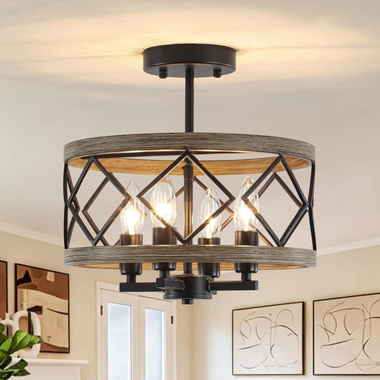 Modern Ceiling Light 4-Light Semi Flush Drum Shade