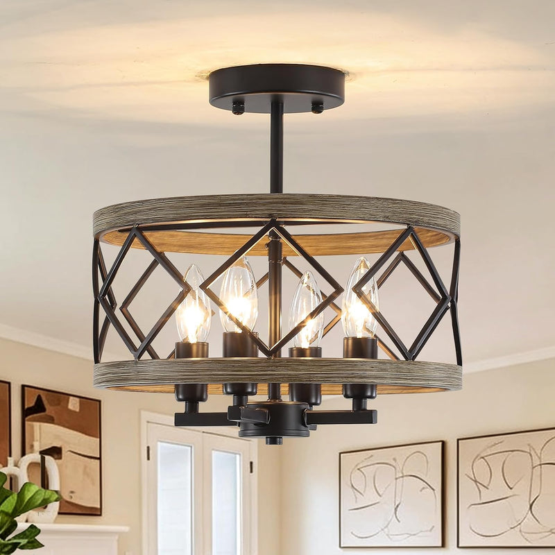 Modern Ceiling Light 4-Light Semi Flush Drum Shade