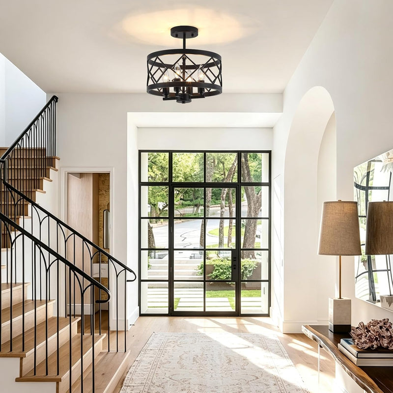 Modern Ceiling Light 4-Light Semi Flush Drum Shade