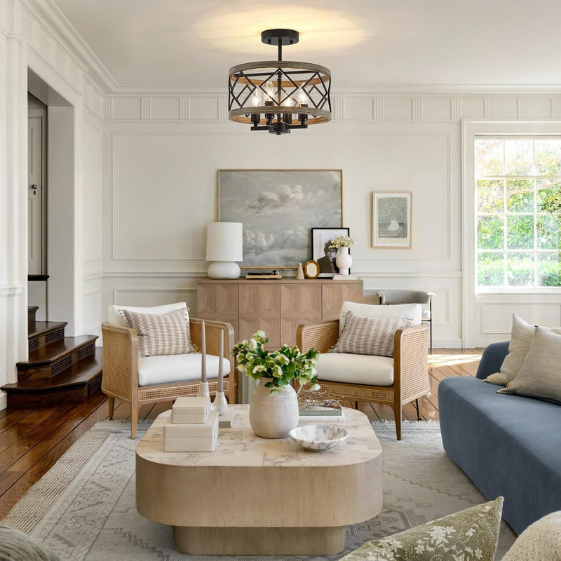 Modern Ceiling Light 4-Light Semi Flush Drum Shade
