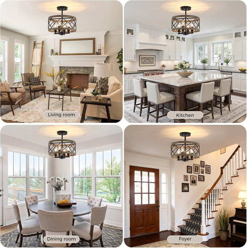 Modern Ceiling Light 4-Light Semi Flush Drum Shade