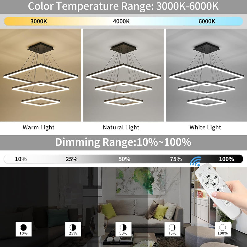 Modern Ceiling Pendant Light 3 Layer Square LED