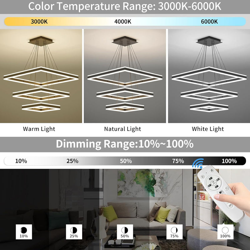 Modern Ceiling Pendant Light 3 Layer Square LED