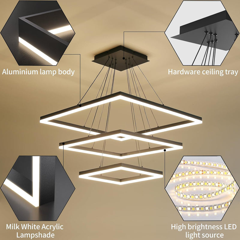 Modern Ceiling Pendant Light 3 Layer Square LED