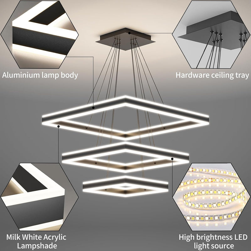 Modern Ceiling Pendant Light 3 Layer Square LED