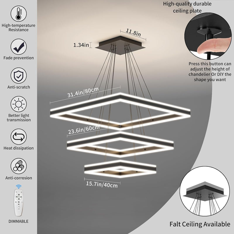 Modern Ceiling Pendant Light 3 Layer Square LED