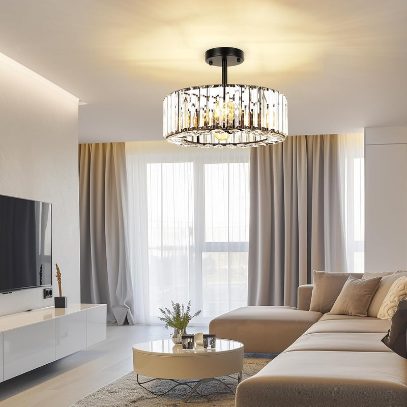 Modern Chandeliers Ceiling Light Fixture 4-Lights Round Crystal
